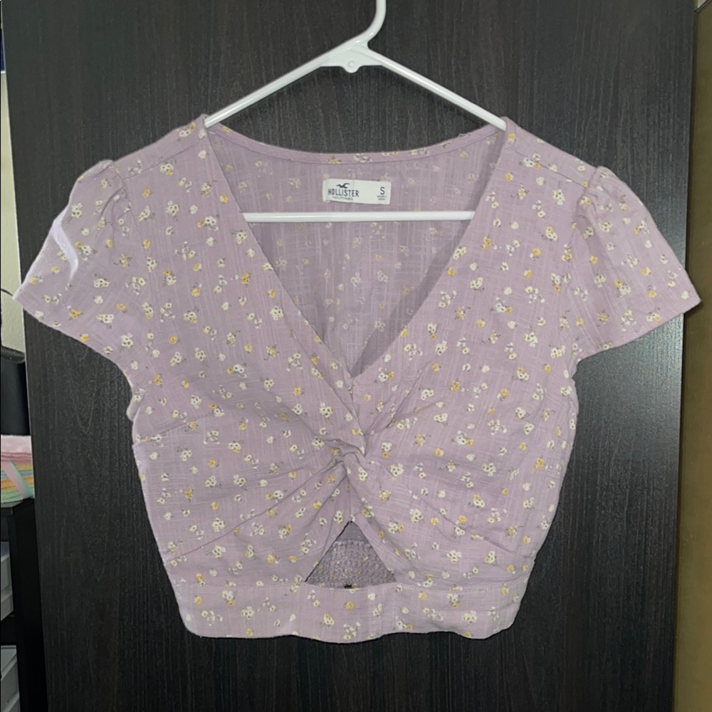 Hollister Gray Crop Blouse with Tie Front and Cut Out